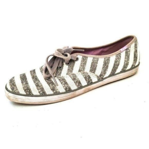 Keds Womens Sneakers Shoes Size 7 Striped Gray White Canvas Athletic Comfort - Picture 1 of 11